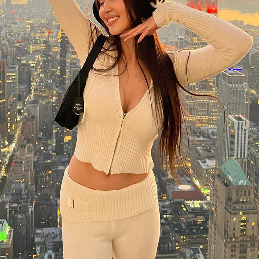 Aria Ribbed Y2K Zip-Up & Flare Set