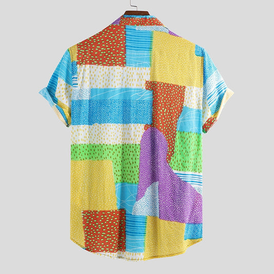 Artisanal-Vanguard" Statement-Shirt with High-Contrast Mixed-Media-Print & Sculptural Hem