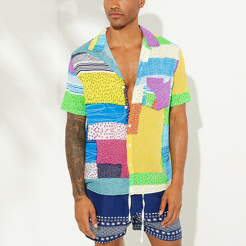 Artisanal-Vanguard" Statement-Shirt with High-Contrast Mixed-Media-Print & Sculptural Hem