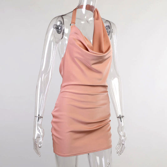 Sultry Silky Party Dress with Draped Neckline for Night Out