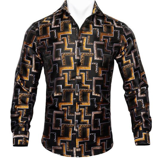 Crescent-Dynasty Dress-Shirt in "High-Lustre" Sateen with Integrated Regal-Print