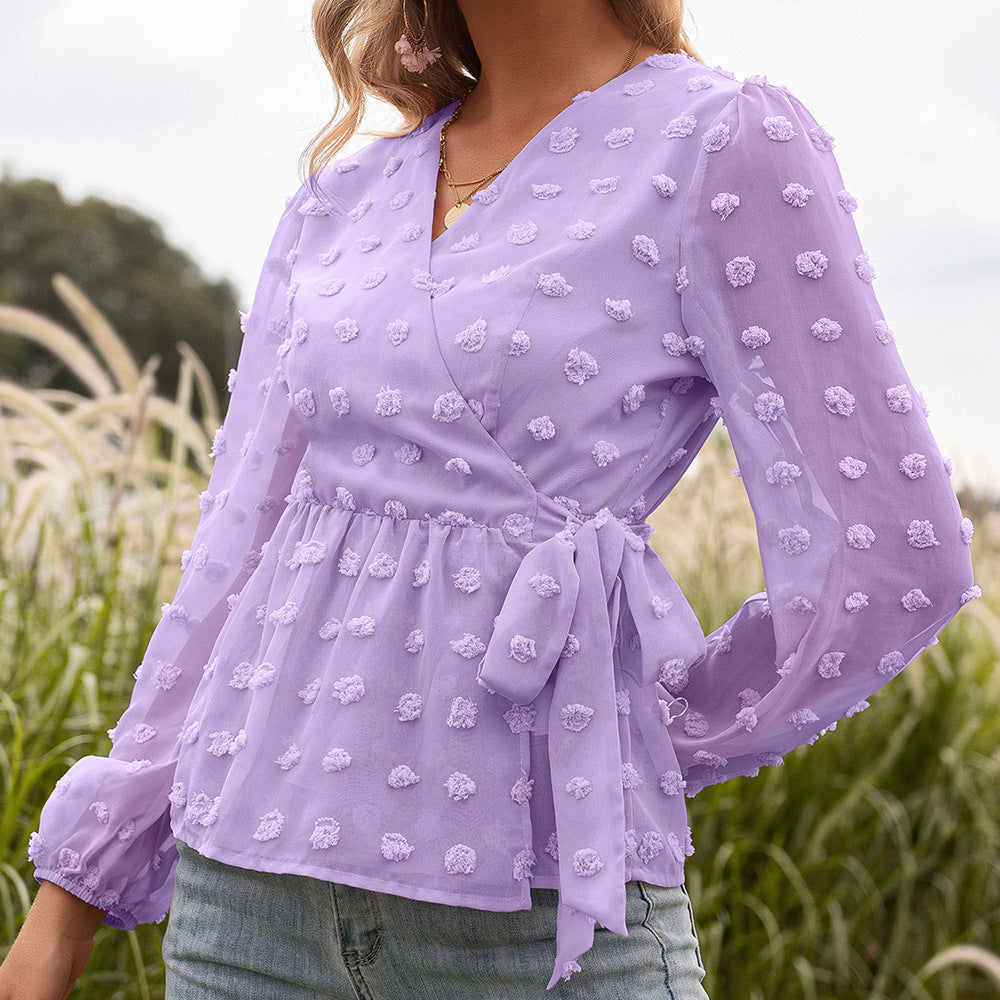 Chic Long Sleeve Sheer Blouse with Romantic Bow Detail
