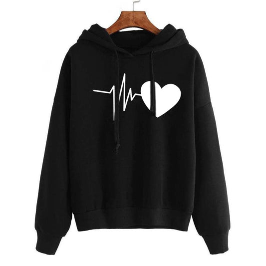 Heartbeat Graphic Hoodie | Women’s Casual Heart Print Sweatshirt