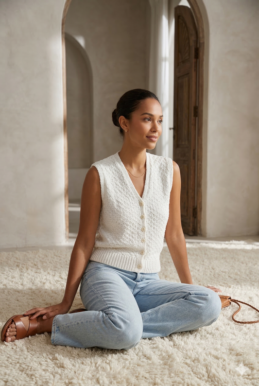 The Artisan Knitted Vest – Ivory Cream
