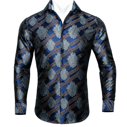 Crescent-Dynasty Dress-Shirt in "High-Lustre" Sateen with Integrated Regal-Print