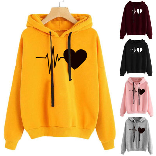 Heartbeat Graphic Hoodie | Women’s Casual Heart Print Sweatshirt