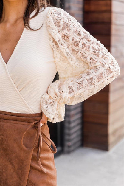 Modern Boho Mixed-Media Top with Romantic Floral Lace