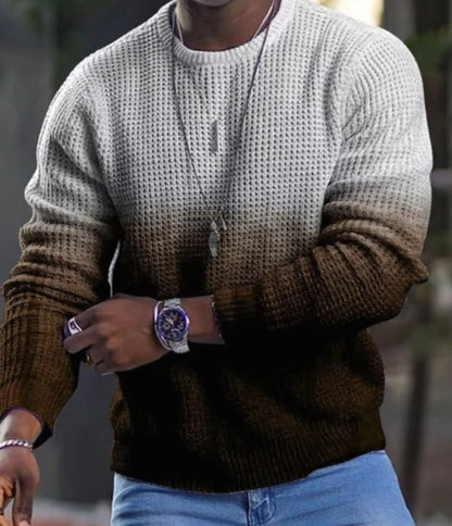 The Ombre-Monolith Waffle-Knit Pullover with Architectural Gradient-Flow