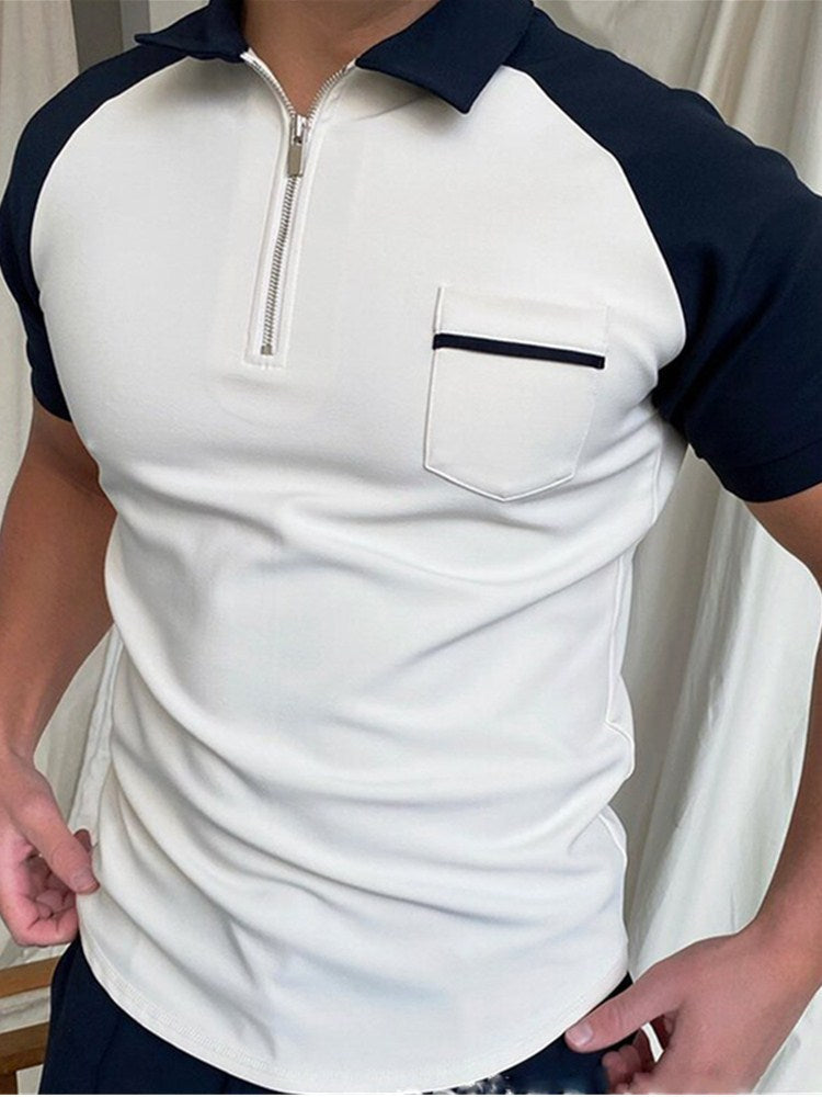 The Tactical-Mosaic Polo with Architectural Silver-Zip & Contrast Stay-Collar