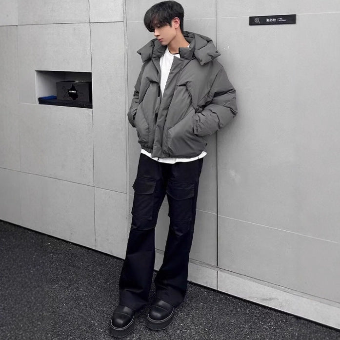 Cloud-Fortress Statement-Outerwear with High-Density Matte-Grid & Sculptural Collar