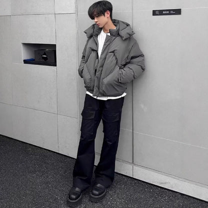 Cloud-Fortress Statement-Outerwear with High-Density Matte-Grid & Sculptural Collar