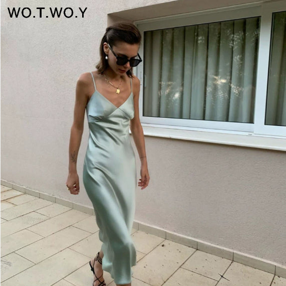 Siren Silk-Satin Cowl Neck Slip Dress