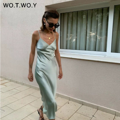 Siren Silk-Satin Cowl Neck Slip Dress