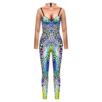 The Neon-Safari Digital-Print Catsuit with Kinetic Animal-Mashup
