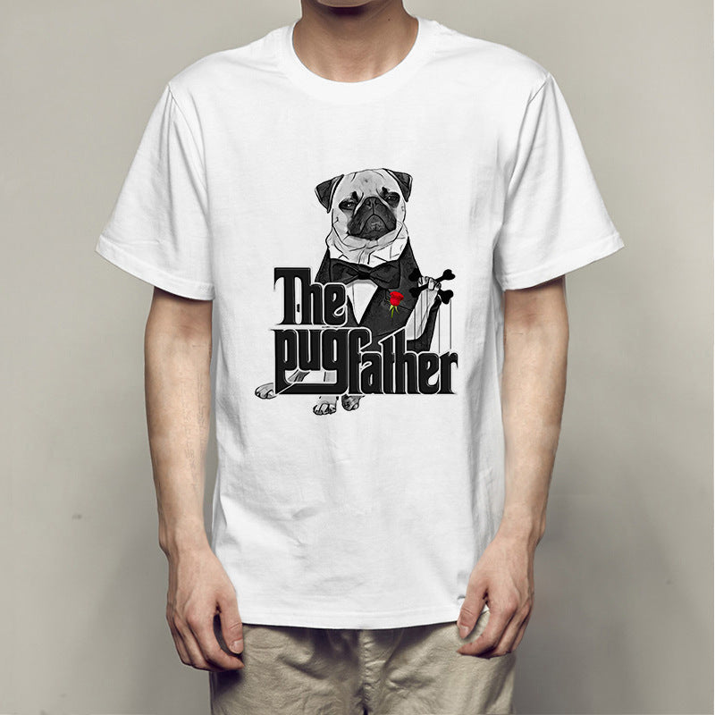 The Pugfather Cinematic-Parody Tee with Architectural Crew-Neck & Urban-Fit
