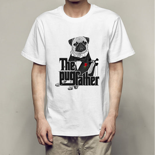 The Pugfather Cinematic-Parody Tee with Architectural Crew-Neck & Urban-Fit