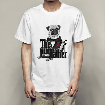 The Pugfather Cinematic-Parody Tee with Architectural Crew-Neck & Urban-Fit