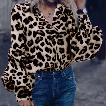 Bold Leopard Print Button-Up with Dramatic Balloon Sleeves
