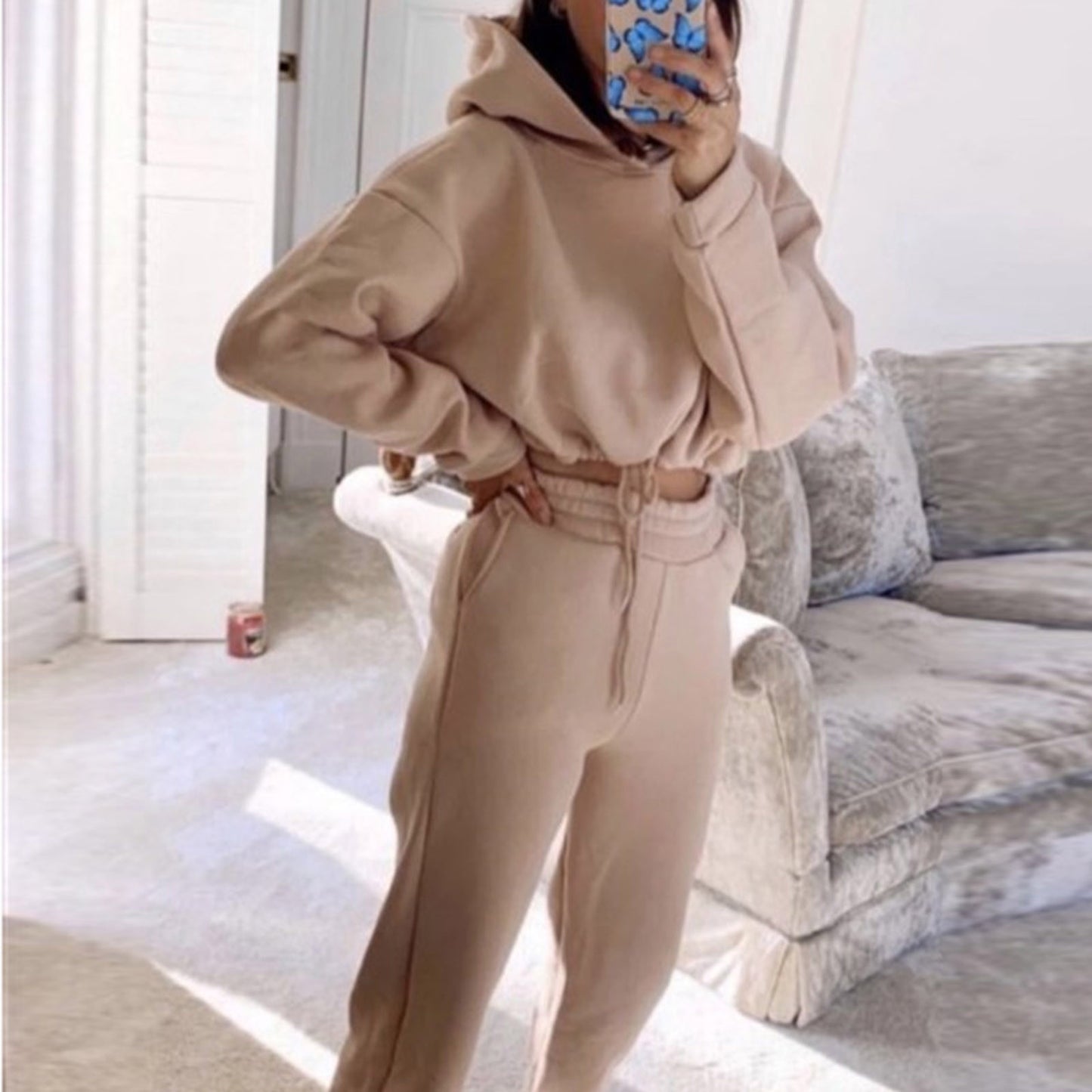 Alora Crop-Top Hoodie & Joggers Set