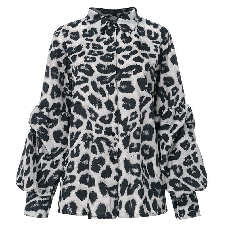 Bold Leopard Print Button-Up with Dramatic Balloon Sleeves