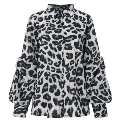 Bold Leopard Print Button-Up with Dramatic Balloon Sleeves
