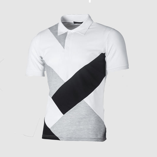 Crescent-Mosaic Polo in "Zero-Wrinkle" Tech-Knit with Integrated Geometric-Frame