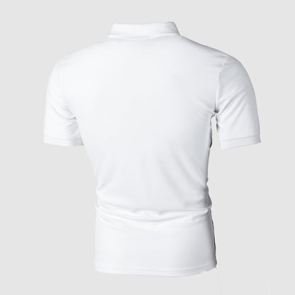Crescent-Mosaic Polo in "Zero-Wrinkle" Tech-Knit with Integrated Geometric-Frame
