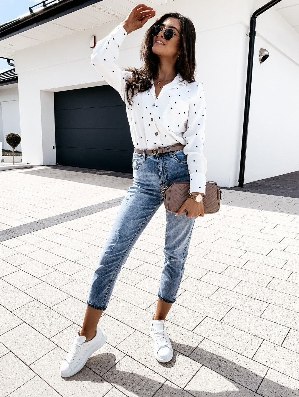 Modern Retro Spotted Shirt with Front Chest Pocket