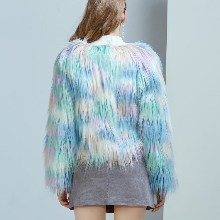 Pastel Cloud Shaggy Faux Fur Coat