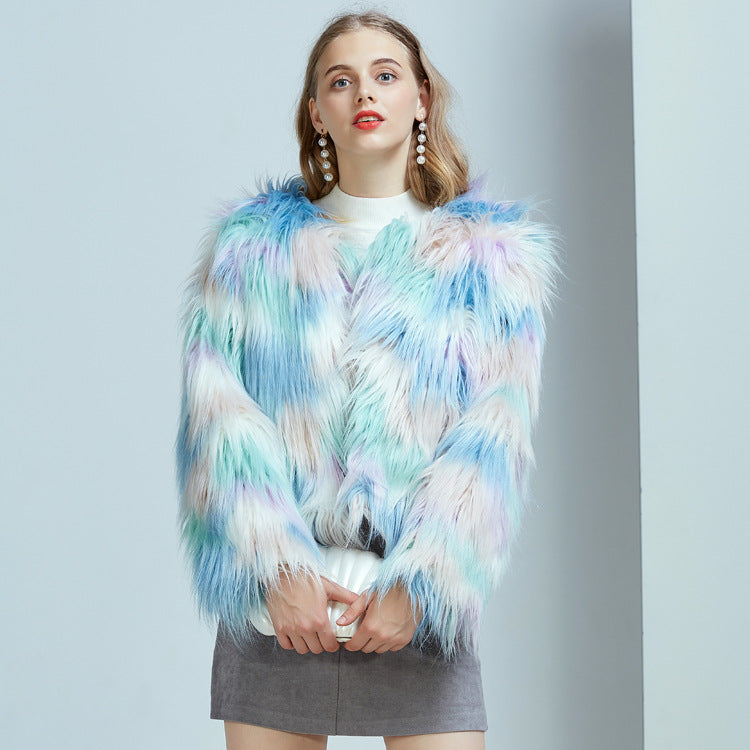 Pastel Cloud Shaggy Faux Fur Coat