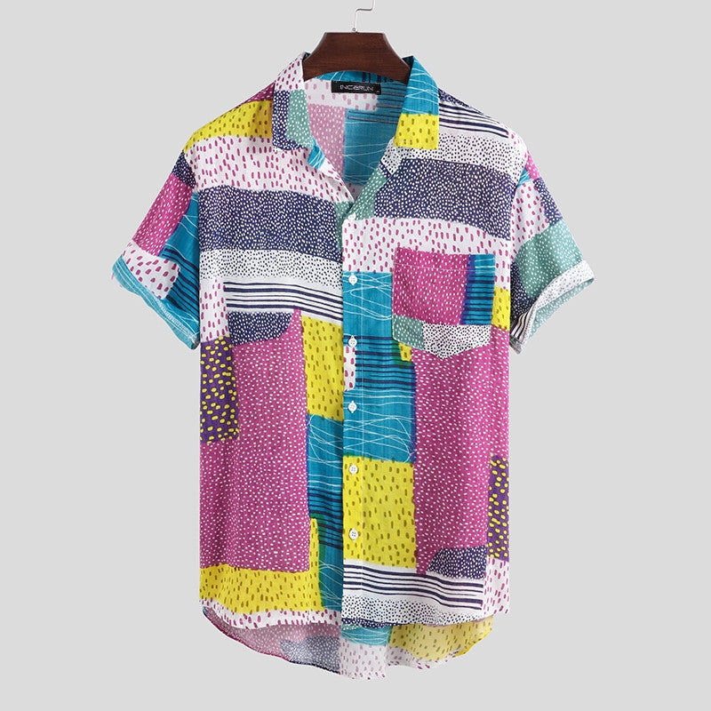 Artisanal-Vanguard" Statement-Shirt with High-Contrast Mixed-Media-Print & Sculptural Hem