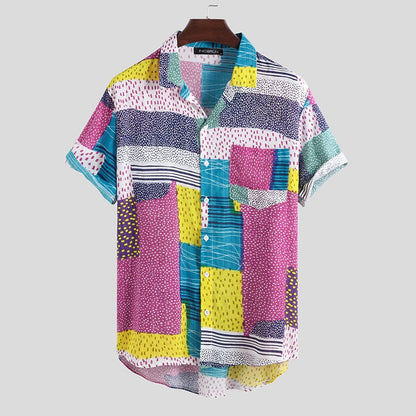 Artisanal-Vanguard" Statement-Shirt with High-Contrast Mixed-Media-Print & Sculptural Hem
