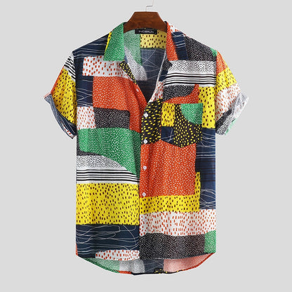 Artisanal-Vanguard" Statement-Shirt with High-Contrast Mixed-Media-Print & Sculptural Hem