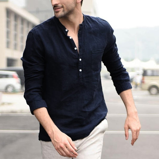 Essential-Voyage Resort-Shirt with High-Contrast Pearl-Buttons & Sculptural Hem