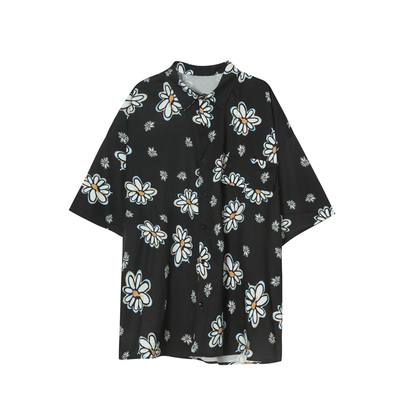 Botanical-Street Statement-Shirt with High-Contrast Petal-Grid & Sculptural Oversized-Hem