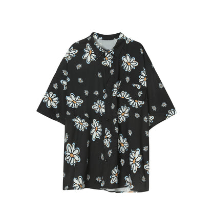 Botanical-Street Statement-Shirt with High-Contrast Petal-Grid & Sculptural Oversized-Hem