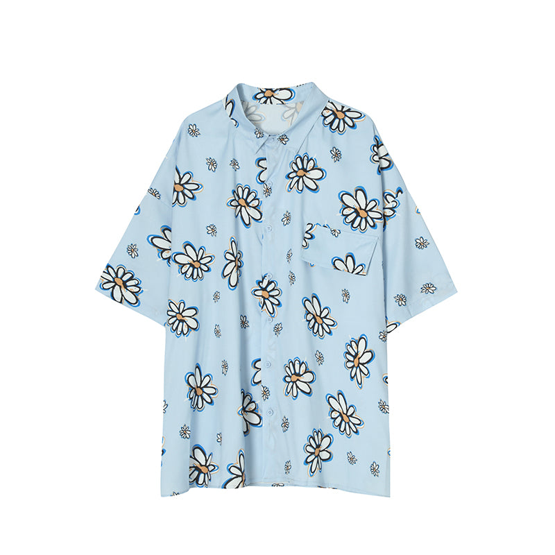Botanical-Street Statement-Shirt with High-Contrast Petal-Grid & Sculptural Oversized-Hem