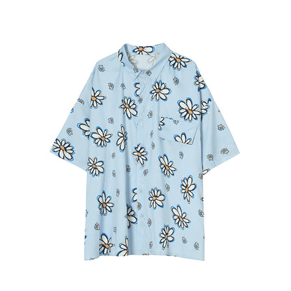 Botanical-Street Statement-Shirt with High-Contrast Petal-Grid & Sculptural Oversized-Hem