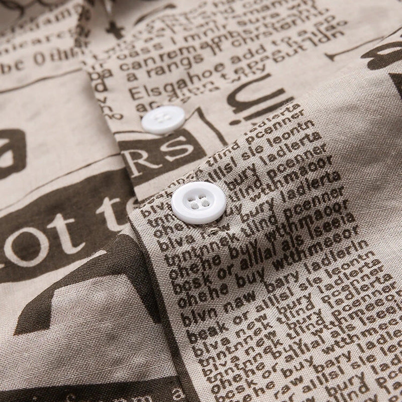 Journalist-Vanguard Statement-Shirt with High-Contrast Newsprint-Grid & Sculptural Hem