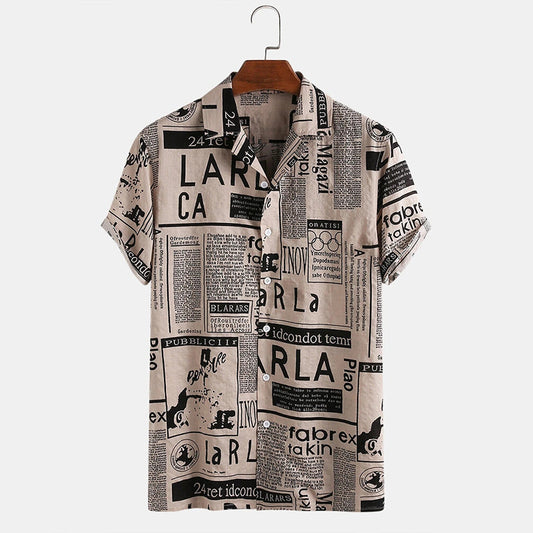 Journalist-Vanguard Statement-Shirt with High-Contrast Newsprint-Grid & Sculptural Hem
