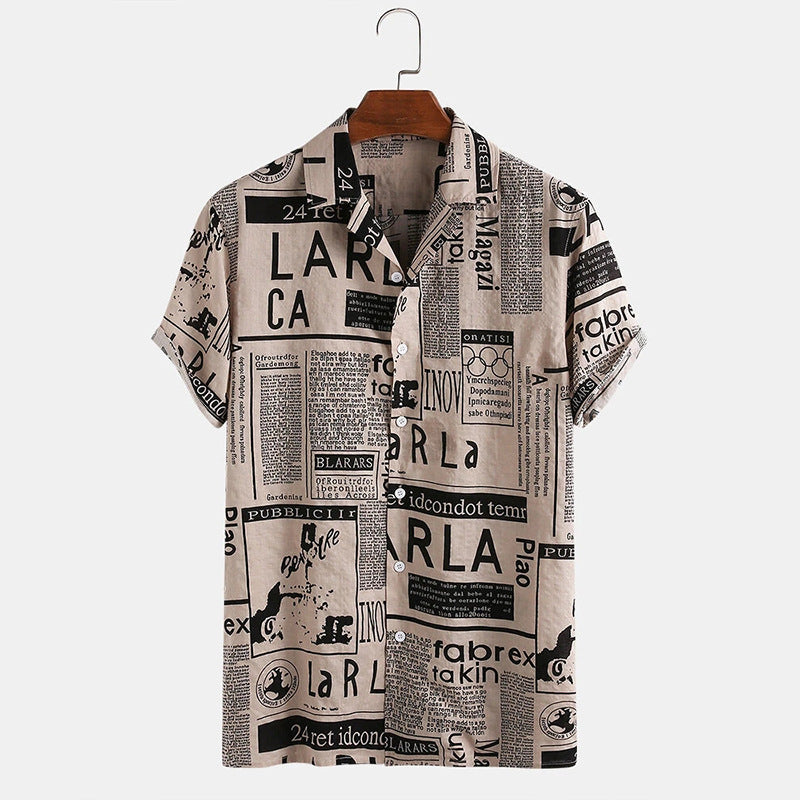 Journalist-Vanguard Statement-Shirt with High-Contrast Newsprint-Grid & Sculptural Hem