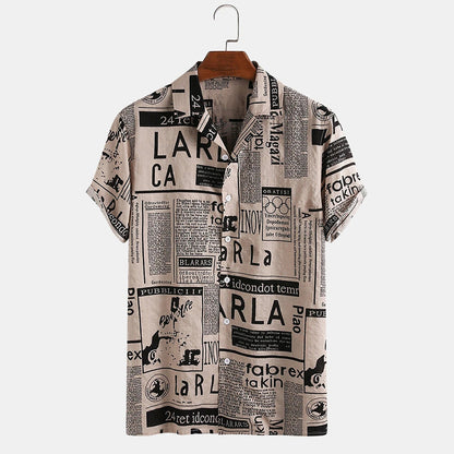 Journalist-Vanguard Statement-Shirt with High-Contrast Newsprint-Grid & Sculptural Hem