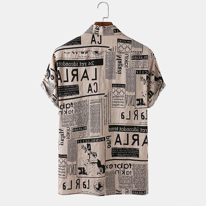 Journalist-Vanguard Statement-Shirt with High-Contrast Newsprint-Grid & Sculptural Hem