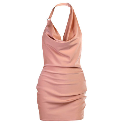 Sultry Silky Party Dress with Draped Neckline for Night Out