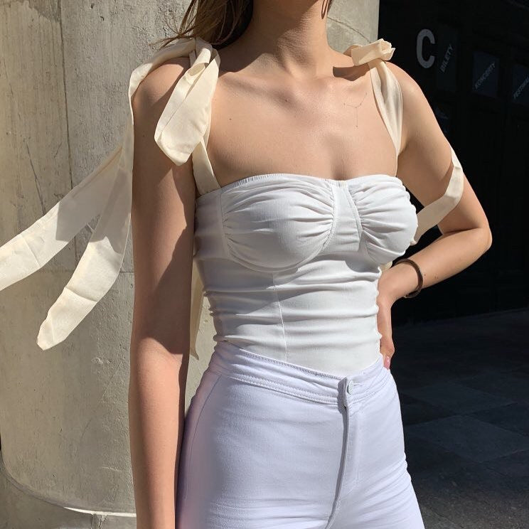 Azure Dream Tie-Shoulder Ruched Top