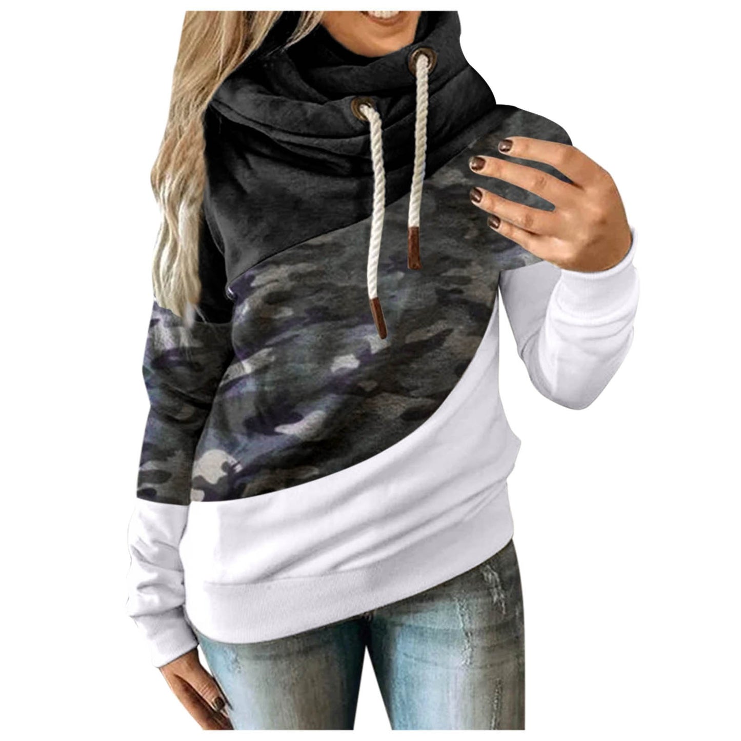 Sophisticated Triple-Tone Sweatshirt with Oversized Drape Collar