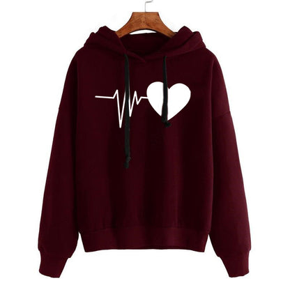 Heartbeat Graphic Hoodie | Women’s Casual Heart Print Sweatshirt
