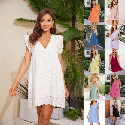 Elegant Coastal White Mini Dress in Intricate Jacquard Lace