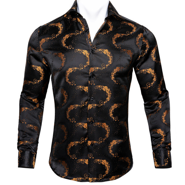 Crescent-Dynasty Dress-Shirt in "High-Lustre" Sateen with Integrated Regal-Print
