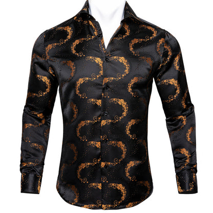 Crescent-Dynasty Dress-Shirt in "High-Lustre" Sateen with Integrated Regal-Print